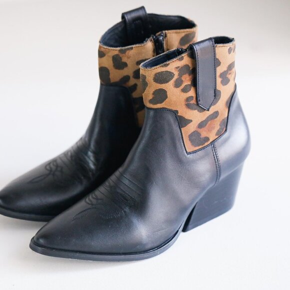 Cartel Western Style Black Leather  Booties - Picture 1 of 10